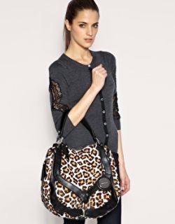 Karen Millen Leopard Pony Metal Logo Large Shopper Shoulder Buckle Bag