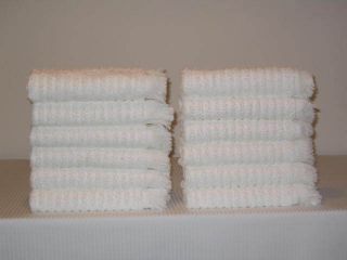 12 Ribbed Fingertip White Towels Made in The USA by 1888 Mills