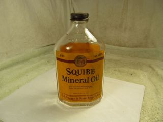 Vintage 1PINT Squibb Mineral Oil Advertising Bottle