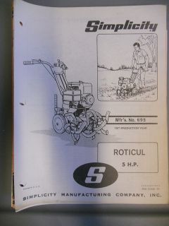 Simplicity Owners Manual 1971 Roticul 5HP Tiller 695