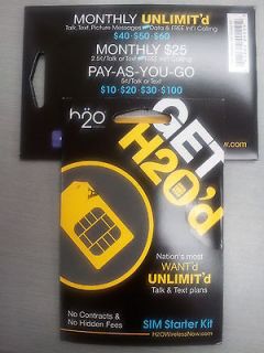 H2O Unlimited Mobile Sim Card GSM Prepaid 3G 4G New Activation at&t