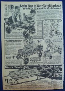 Antique 1924 5 Wards Ad for Toy Wagons Sleds, Cars, Scooters BW