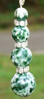 LIGHT LAMP CEILING FAN PULL ROUND SPOTTED GREEN GEMSTONE W/CLEAR CZ