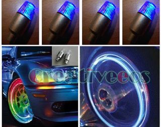 4x Bike Car LED Wheel Tire Valve Caps Lights Flash Blue