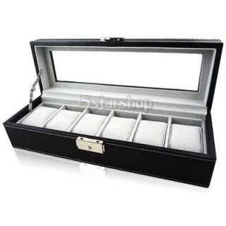 Mens Watch Box Display Case Organizer Glass Top Jewelry Storage
