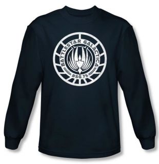 Battlestar Galactica Long Sleeve T shirt Scratched BSG Logo Navy Shirt
