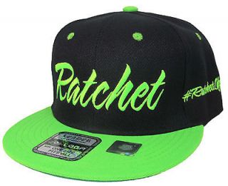 Flat Bill RATCHET #Ratchetlife Snapback Hat Cap Hip Hop Black/Neon