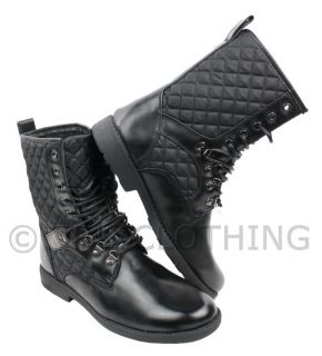 Mens Black Leather Boots Combat Style Army Worker Military Punk Goth