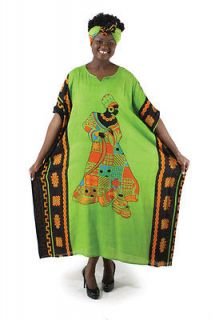 AFRICAN STYLE QUEEN GREEN KAFTAN MATCHING HEAD WRAP NEW ONE SIZE DRESS