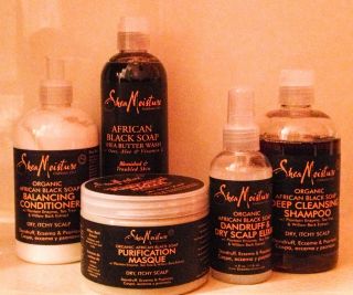 Shea Moisture Organic African Black Soap Hair and Skincare Kit (5 pcs)
