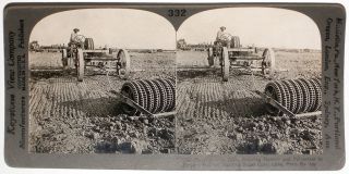 Keystone Stereoview of a Tractor Preparing Soil in PERU from 1910s