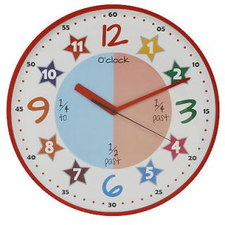 Colourful Teach the Time nursery childs kids quartz Wall Clock RED