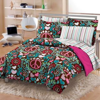 NEW Lucy Teen Girls Peace Hearts Cotton Bedding Comforter Sheet Set