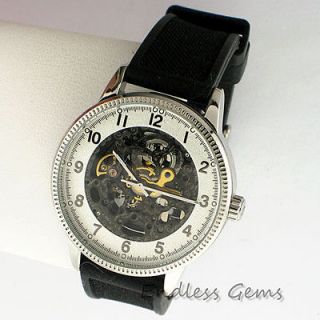 Akribos Xxiv Mens Premier Skeleton Dial Automatic Black Rubber Watch