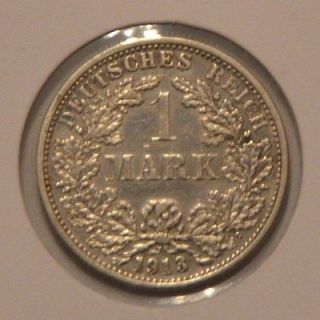 1913 GERMANY 1 MARK   F   Deutsches Reich Silver Coin
