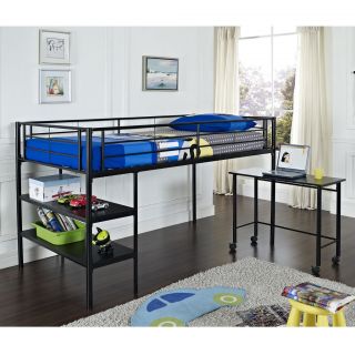 Twin Metal Loft Bed in Black or White Finish w/ shelves and Pullout