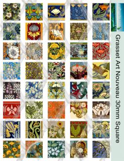 40 Grasset Art Nouveau Images 30mm Square Collage Paper  Glass Tile