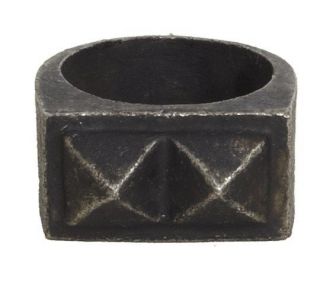 ALL SAINTS Chunky Double Stud Ring Mens Jewellery S M L ANTIQUE SILVER