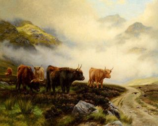 Barker Wright Highland Cattle In A Pass Canvas 16 x 20