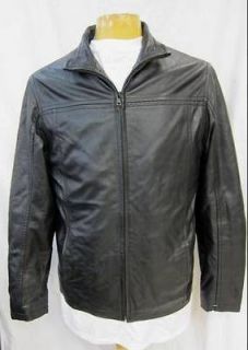 NWOT Alfani Black Leather Funnel Neck Full Zip Lined Jacket Coat