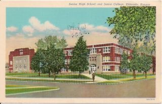 Sr High School & Jr College Eldorado KS Postcard
