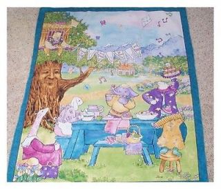 Sale Baby Flavia Animal Picnic Quilt Top Panel fabric Cotton Owl