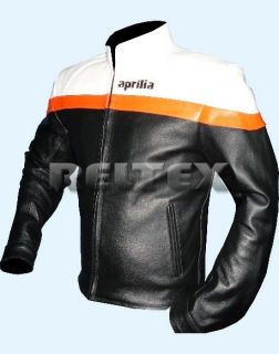 RS Orange Black White Motorcycle Cowhide Leather Jacket Any Size