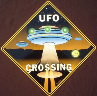 UFO CROSSING Sign art picture decor space glows in dark