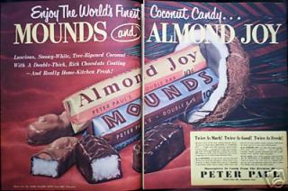 Vintage 1950 Mounds Almond Joy Peter paul Candy Ad