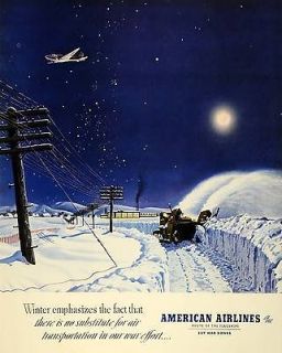 1943 Ad American Airlines Inc Airplane Snow Blower Night Winter E. M