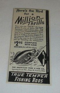 1936 True Temper fishing rods ad ~ A MILLION THRILLS
