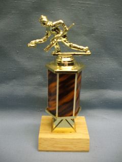 female curling trophy personalized award wood base