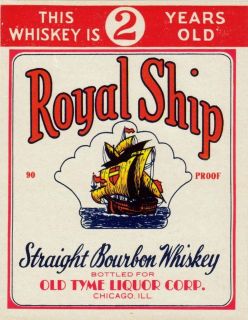 Old label ROYAL SHIP WHISKEY ship pictured Chicago Illinois unused new