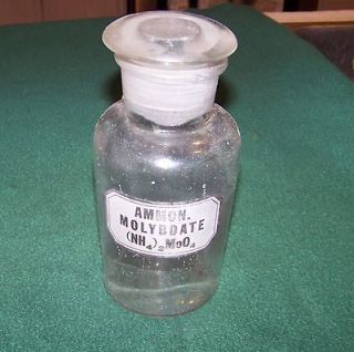 GLASS APOTHECARY BOTTLE WITH LABEL ~1800s~7 3/4~AMMON. MOLYBDATE