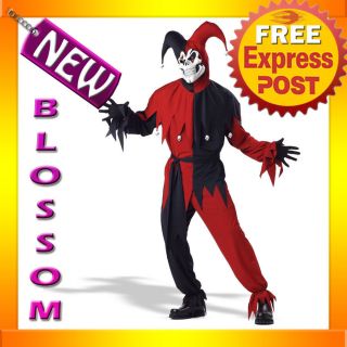 C53 Mardi Gras Red Black Vile Jester Costume S M L XL