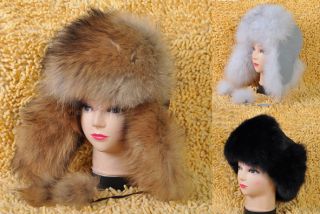 new real farms blue fox fur multi color Ushanka Bomber hat cap Fashion