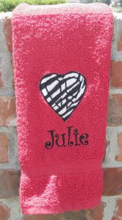 Embroidered Applique Zebra Print Peace Sign Heart Red Hand Towel