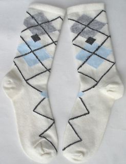 3PR Angora Wool Socks ARGYLE White Black Gray Light Blue SO SOFT