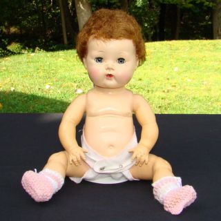 1956 58 Tiny Tears Doll HP Head Rubber Body Saran Hair Amer Char 16