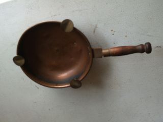 VINTAGE COPPER CIGARETTE ASH TRAY WITH WOODEN HANDLE