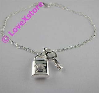Sterling .925 Silver Plated Key & Lock Chain Anklet Charm Anklets pc