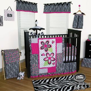 Girl Pink Black White Zebra Print Crib Nursery Blanket Bedding Set