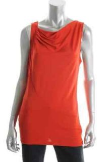 Anne Klein NEW Orange Stretch Sleeveless Drapey Neck Knit Top Shirt