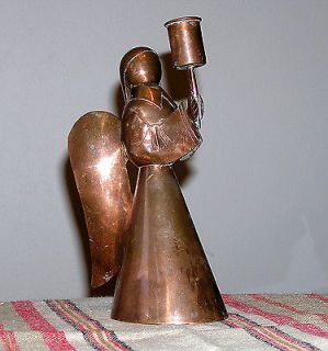 Vtg All Copper LARGE Christmas ANGEL Candle Holder Candle Stick Made