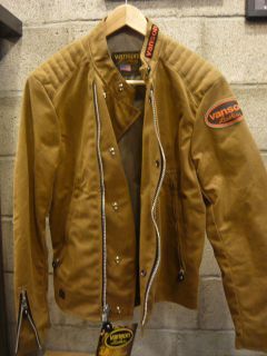 Vanson Leather Trophy Waxed Cotton Motorcycle Jacket Tan