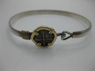Ancient Coin Cuff Bracelet 14k Karat Gold and Silver
