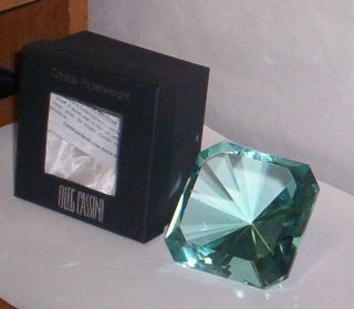Oleg Cassini Emerald Cut Crystal Paperweight Turquoise NIB