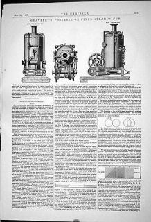 Antique Print of 1869 Graveley Portable Fixed Steam Winch Machinery