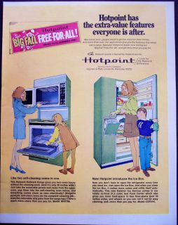 self cleaning oven, refrigerator w/ Ice Box vintage appliance ad