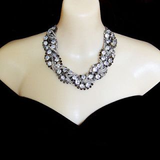 antique style jewellery chunky rhinestone silver tone choker necklace